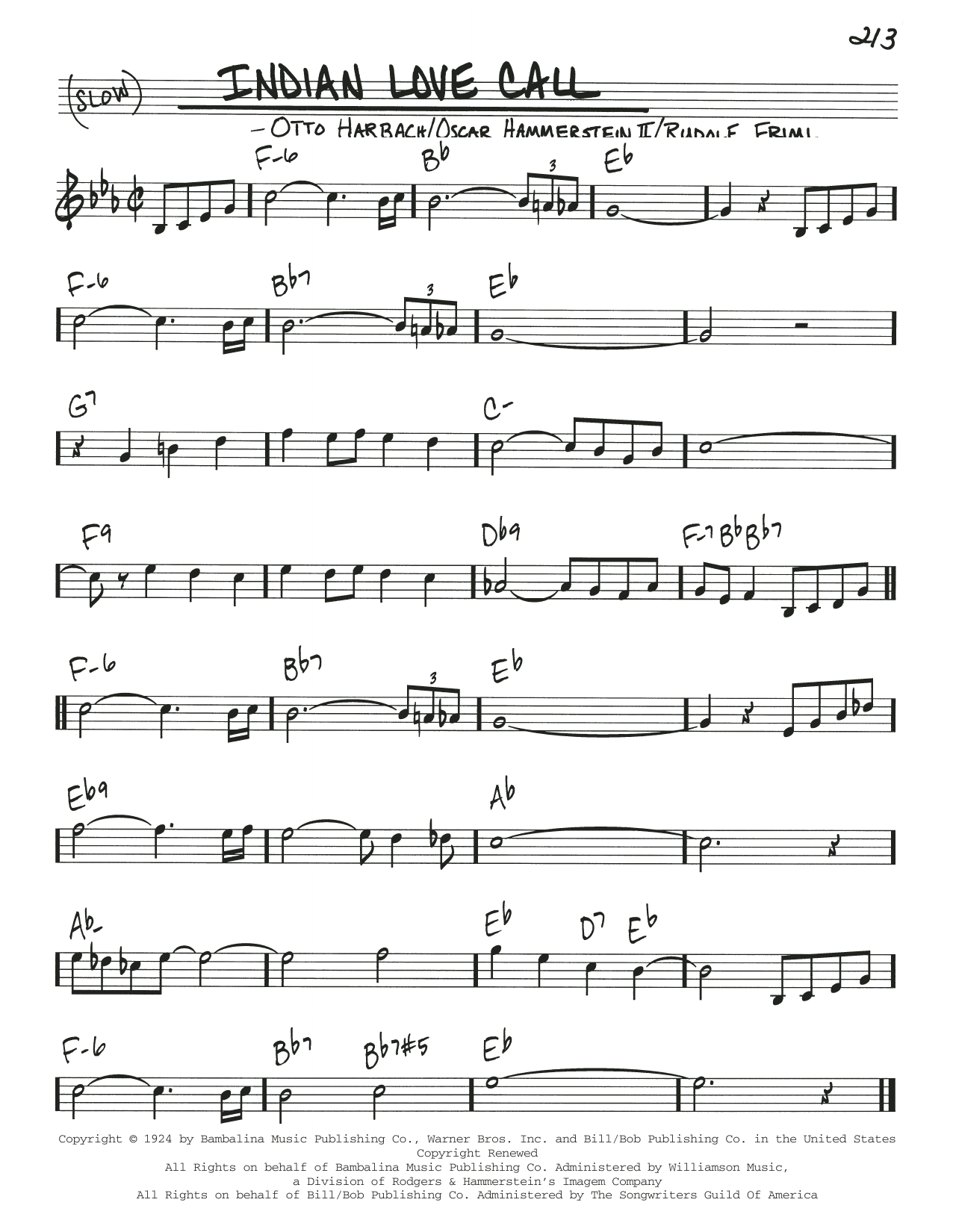 Download Rudolf Friml Indian Love Call Sheet Music and learn how to play Real Book – Melody & Chords PDF digital score in minutes