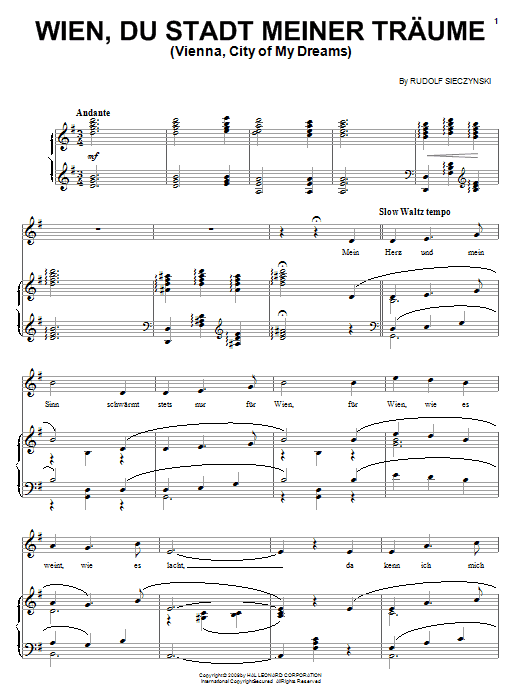 Download Rudolph Sieczynski Wien, Du Stadt Meiner Traume Sheet Music and learn how to play Piano, Vocal & Guitar (Right-Hand Melody) PDF digital score in minutes