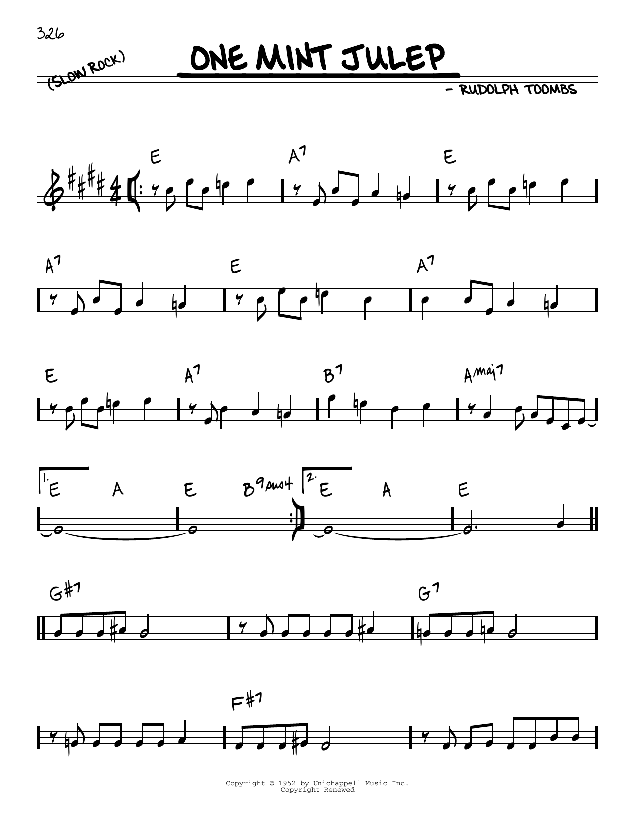 Download Rudolph Toombs One Mint Julep Sheet Music and learn how to play Real Book – Melody & Chords PDF digital score in minutes