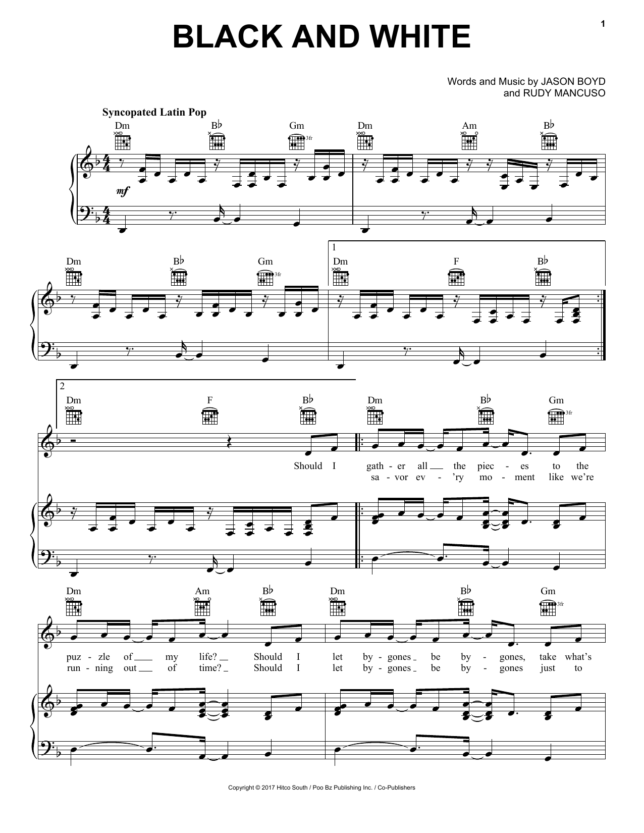 Download Rudy Mancuso & Poo Bear Black And White Sheet Music and learn how to play Piano, Vocal & Guitar (Right-Hand Melody) PDF digital score in minutes