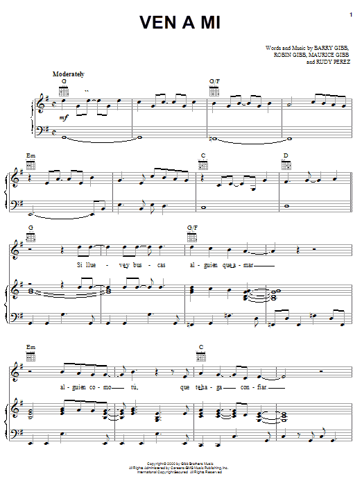 Download Rudy Perez Ven A Mi Sheet Music and learn how to play Piano, Vocal & Guitar (Right-Hand Melody) PDF digital score in minutes