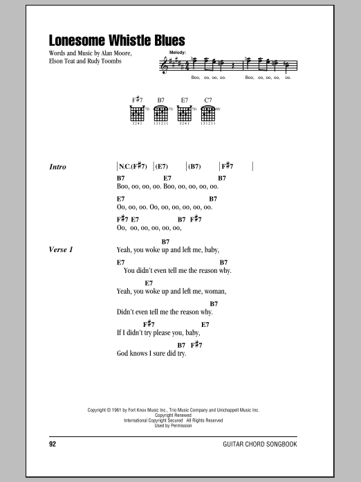 Download Rudy Toombs Lonesome Whistle Blues Sheet Music and learn how to play Real Book – Melody, Lyrics & Chords PDF digital score in minutes