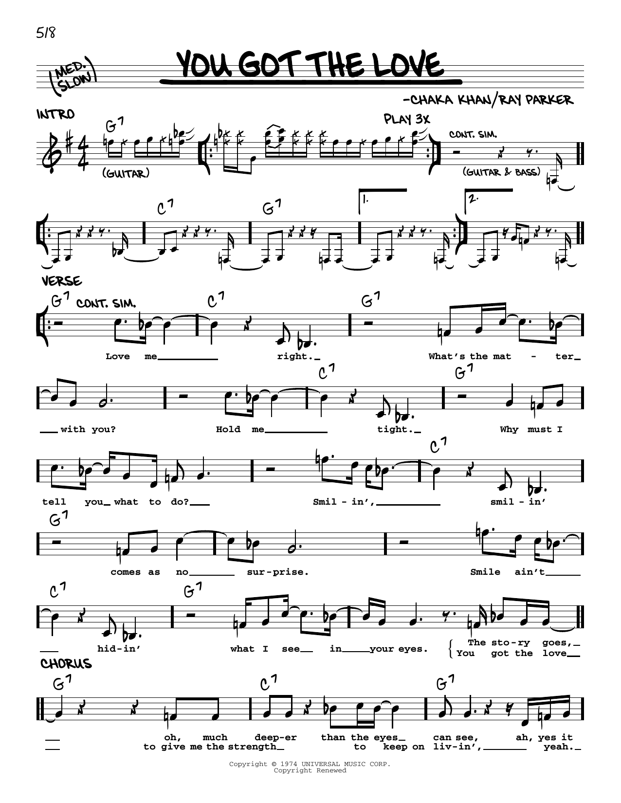 Download Rufus & Chaka Khan You Got The Love Sheet Music and learn how to play Real Book – Melody & Chords PDF digital score in minutes