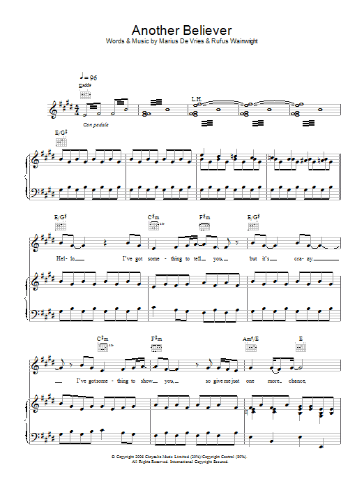 Download Rufus Wainwright Another Believer Sheet Music and learn how to play Piano, Vocal & Guitar (Right-Hand Melody) PDF digital score in minutes