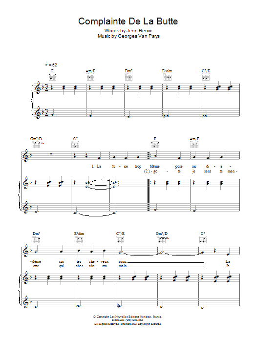 Download Rufus Wainwright Complainte De La Butte Sheet Music and learn how to play Piano, Vocal & Guitar PDF digital score in minutes