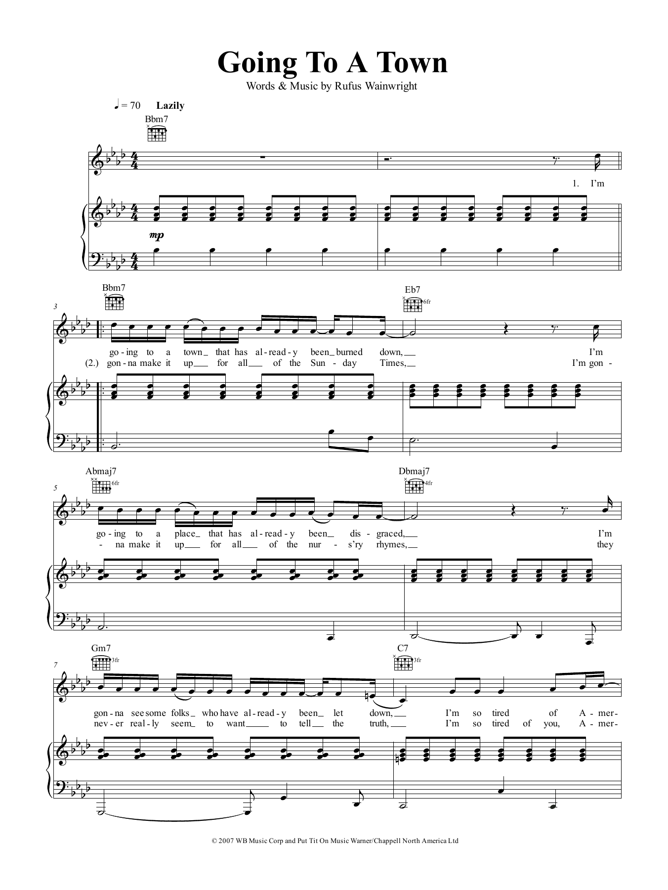 Download Rufus Wainwright Going To A Town Sheet Music and learn how to play Piano, Vocal & Guitar PDF digital score in minutes