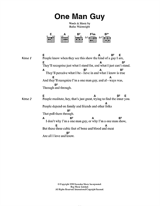 Download Rufus Wainwright One Man Guy Sheet Music and learn how to play Lyrics & Chords PDF digital score in minutes