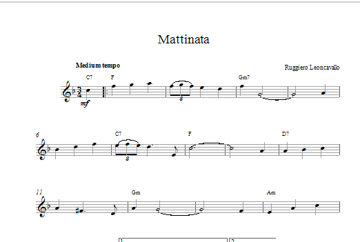 Download Ruggero Leoncavallo Mattinata Sheet Music and learn how to play Melody Line & Chords PDF digital score in minutes