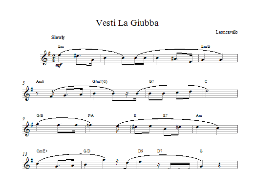 Download Ruggero Leoncavallo Vesti La Giubba Sheet Music and learn how to play Melody Line & Chords PDF digital score in minutes