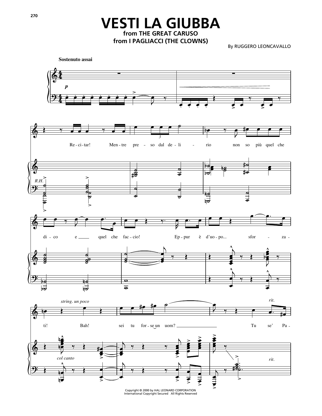 Download Ruggero Leoncavallo Vesti La Giubba Sheet Music and learn how to play Piano, Vocal & Guitar Chords (Right-Hand Melody) PDF digital score in minutes