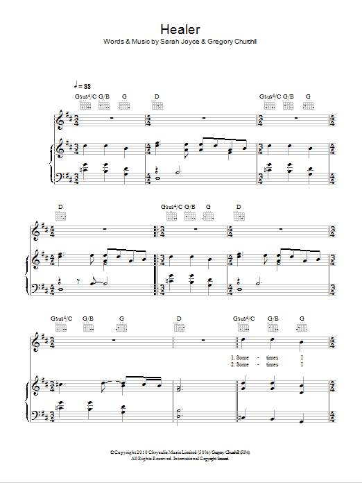 Download Rumer Healer Sheet Music and learn how to play Piano, Vocal & Guitar (Right-Hand Melody) PDF digital score in minutes