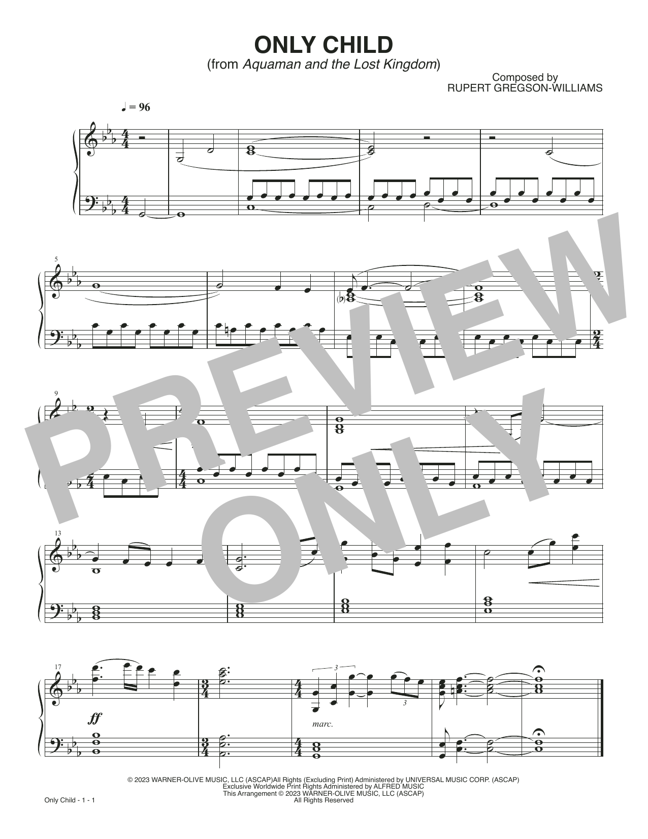 Download Rupert Gregson-Williams Only Child (from Aquaman and the Lost Kingdom) Sheet Music and learn how to play Piano Solo PDF digital score in minutes