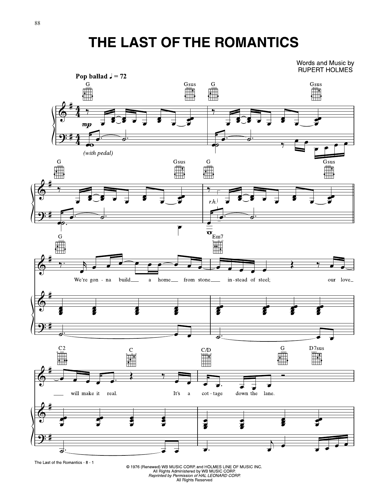 Download Rupert Holmes The Last Of The Romantics Sheet Music and learn how to play Piano, Vocal & Guitar Chords (Right-Hand Melody) PDF digital score in minutes