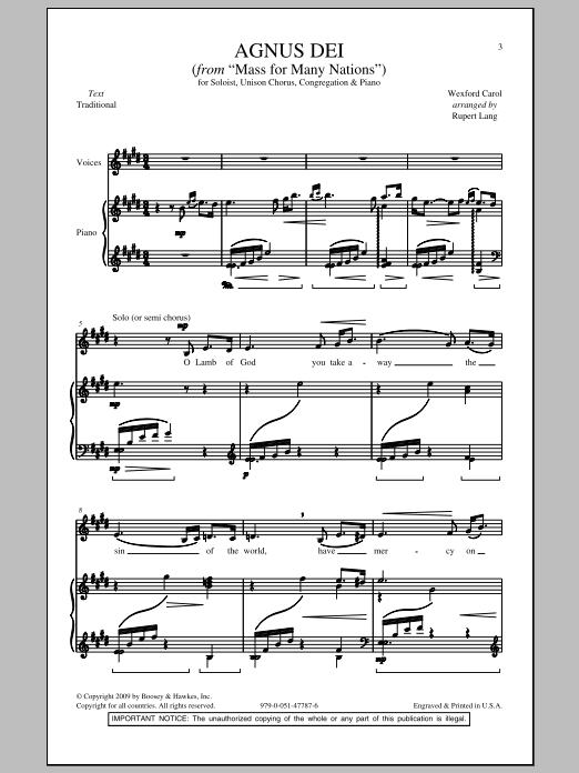 Download Rupert Lang Agnus Dei Sheet Music and learn how to play Unison Choral PDF digital score in minutes