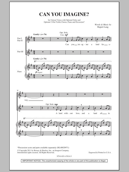Download Rupert Lang Can You Imagine? Sheet Music and learn how to play 3-Part Treble PDF digital score in minutes