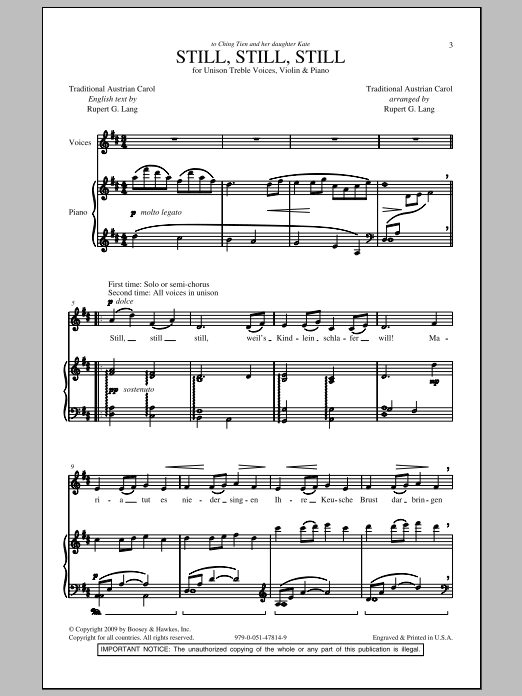 Download Rupert Lang Still, Still, Still Sheet Music and learn how to play Unison Choral PDF digital score in minutes