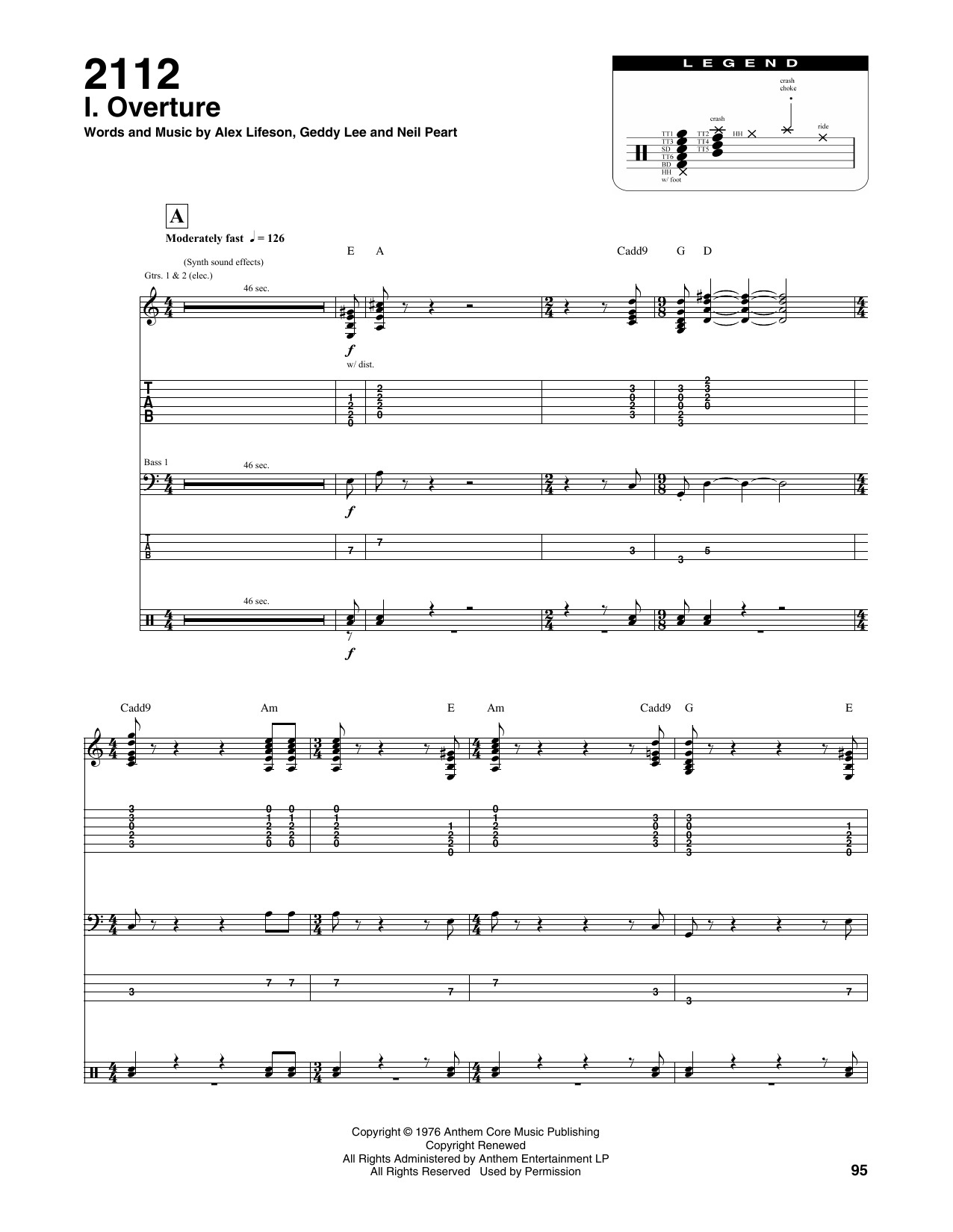 Download Rush 2112-I Overture Sheet Music and learn how to play Drums Transcription PDF digital score in minutes