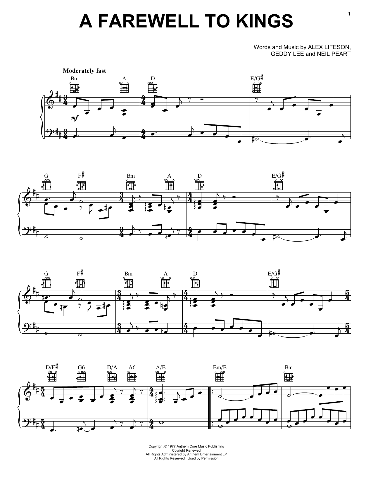 Download Rush A Farewell To Kings Sheet Music and learn how to play Transcribed Score PDF digital score in minutes
