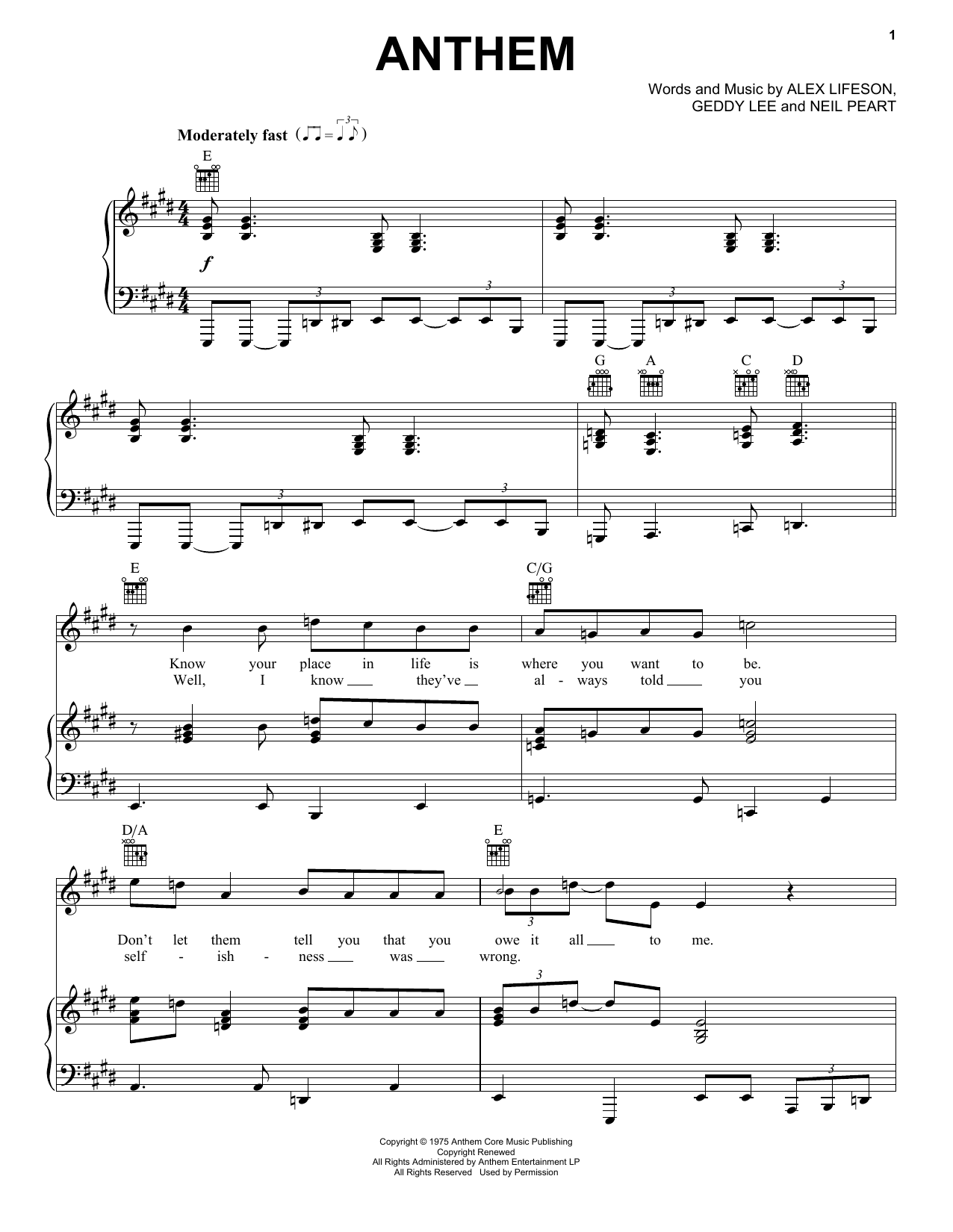 Download Rush Anthem Sheet Music and learn how to play Transcribed Score PDF digital score in minutes