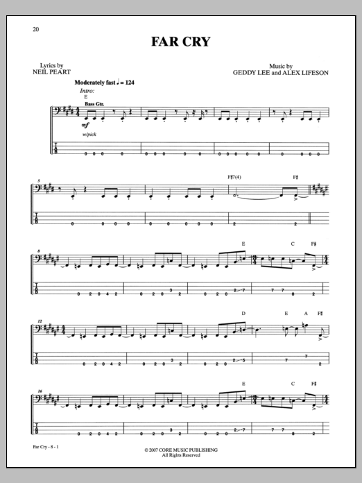 Download Rush Far Cry Sheet Music and learn how to play Bass Guitar Tab PDF digital score in minutes
