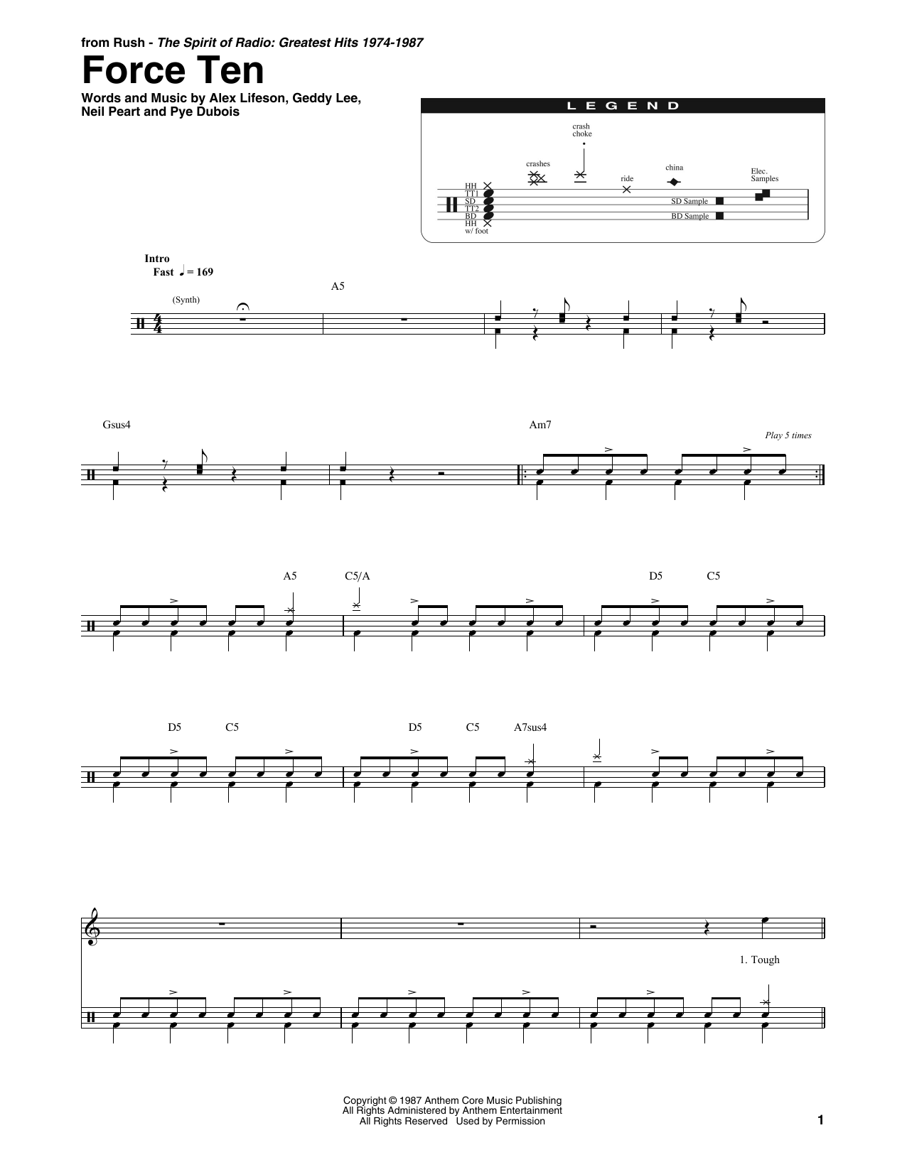 Download Rush Force Ten Sheet Music and learn how to play Drums Transcription PDF digital score in minutes