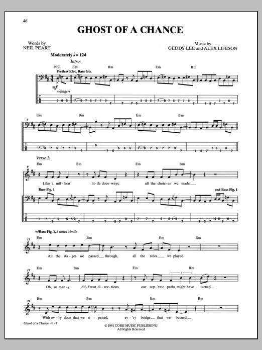 Download Rush Ghost Of A Chance Sheet Music and learn how to play Bass Guitar Tab PDF digital score in minutes