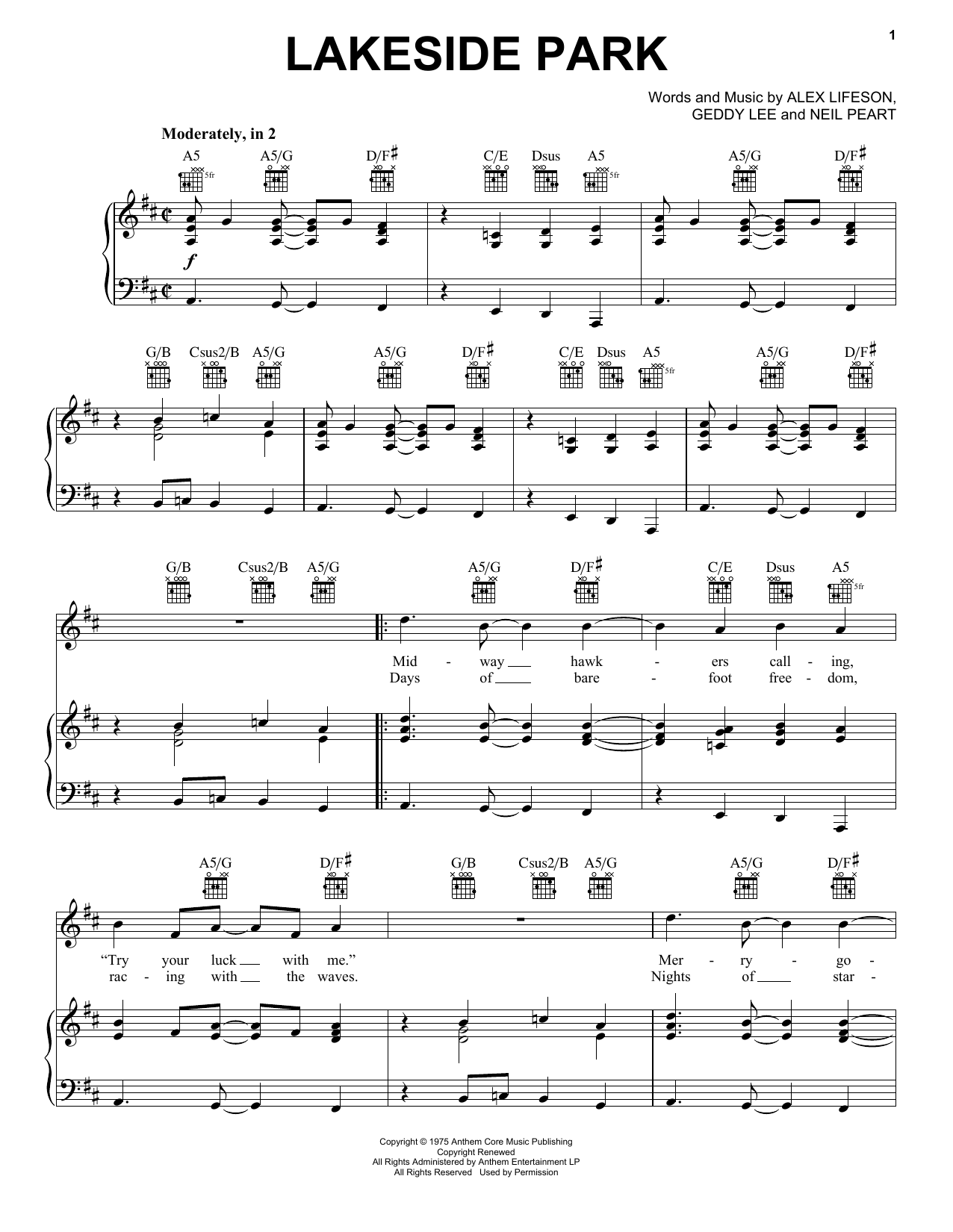 Download Rush Lakeside Park Sheet Music and learn how to play Transcribed Score PDF digital score in minutes