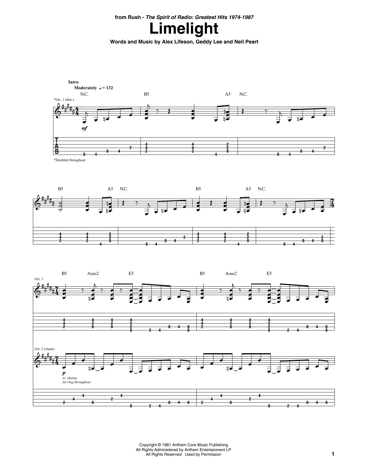Download Rush Limelight Sheet Music and learn how to play Transcribed Score PDF digital score in minutes