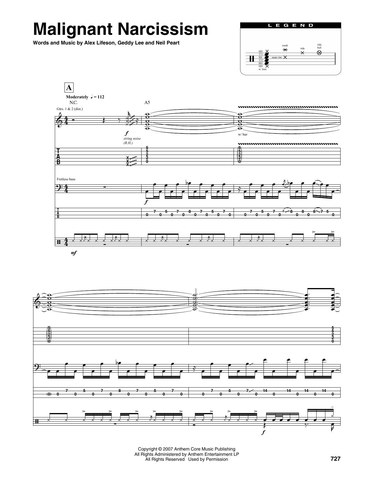 Download Rush Malignant Narcissism Sheet Music and learn how to play Transcribed Score PDF digital score in minutes