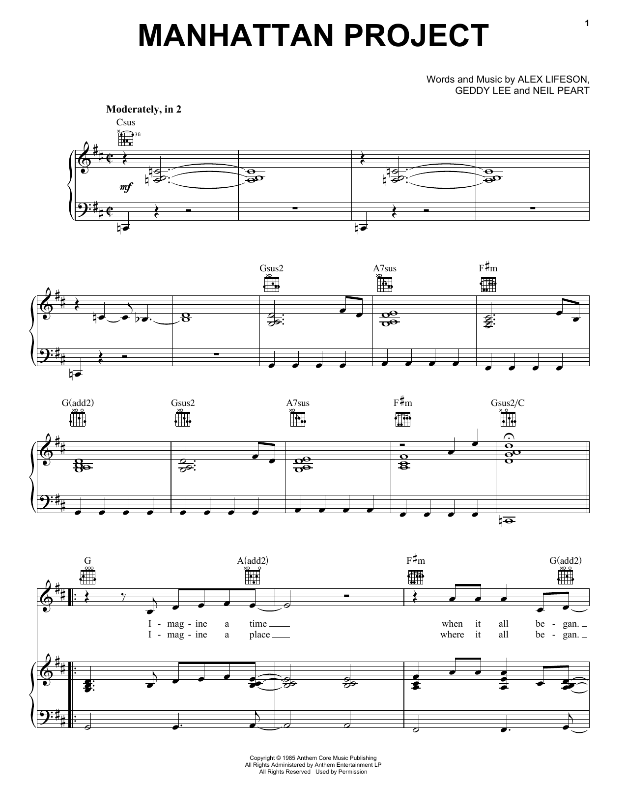 Download Rush Manhattan Project Sheet Music and learn how to play Piano, Vocal & Guitar Chords (Right-Hand Melody) PDF digital score in minutes
