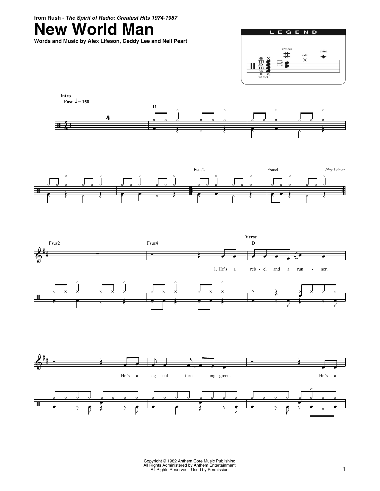 Download Rush New World Man Sheet Music and learn how to play Bass Guitar Tab PDF digital score in minutes