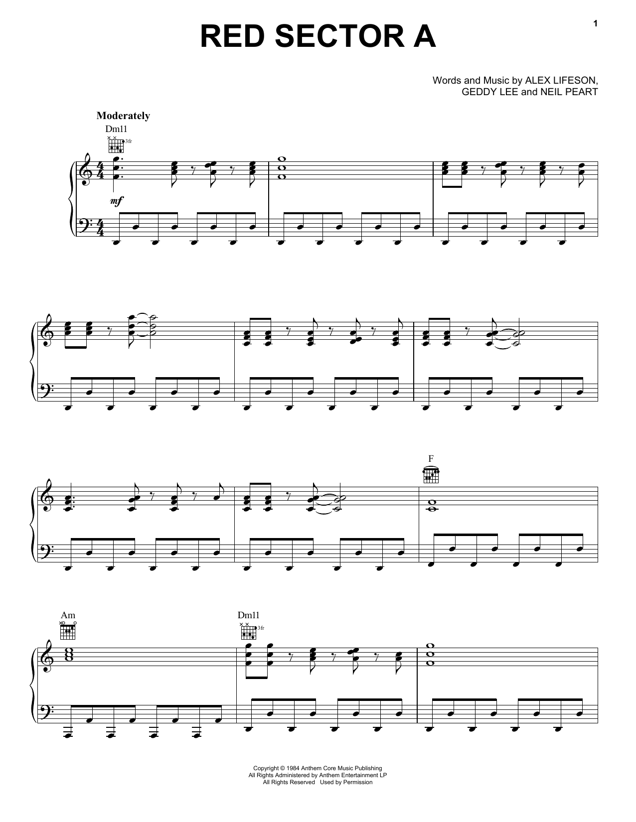 Download Rush Red Sector A Sheet Music and learn how to play Piano, Vocal & Guitar Chords (Right-Hand Melody) PDF digital score in minutes