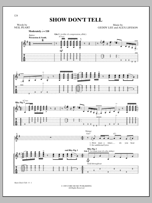 Download Rush Show Don't Tell Sheet Music and learn how to play Bass Guitar Tab PDF digital score in minutes