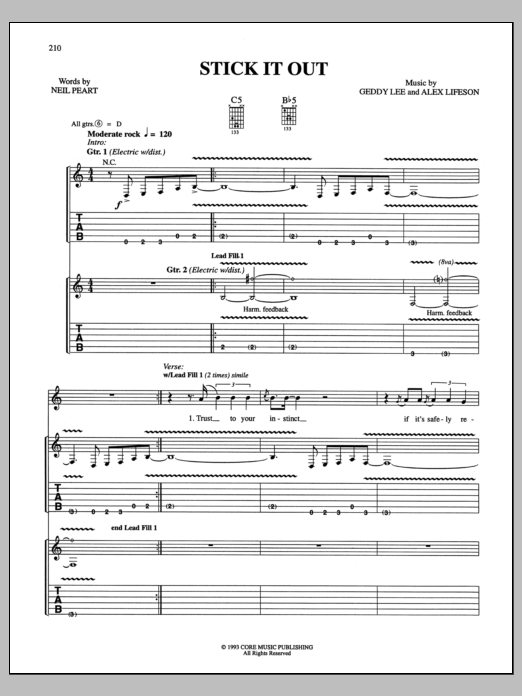 Download Rush Stick It Out Sheet Music and learn how to play Guitar Tab PDF digital score in minutes