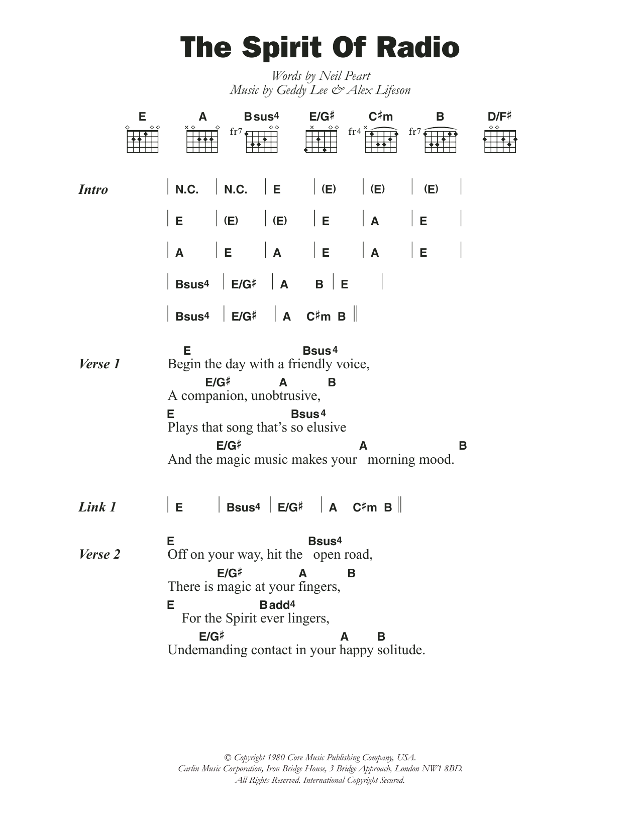 Download Rush The Spirit Of Radio Sheet Music and learn how to play Lyrics & Chords PDF digital score in minutes