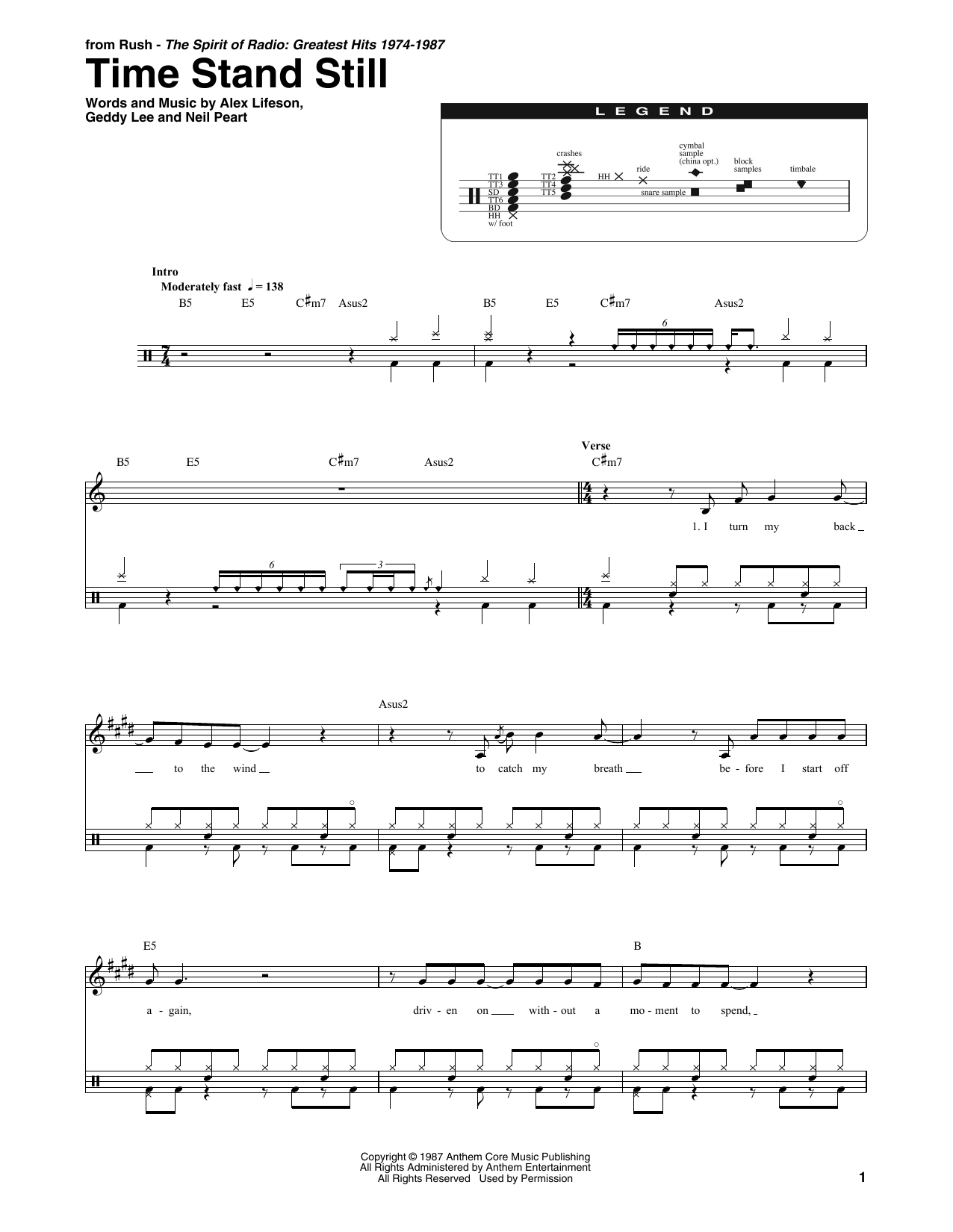 Download Rush Time Stand Still Sheet Music and learn how to play Drums Transcription PDF digital score in minutes