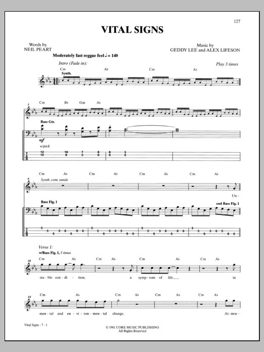 Download Rush Vital Signs Sheet Music and learn how to play Bass Guitar Tab PDF digital score in minutes