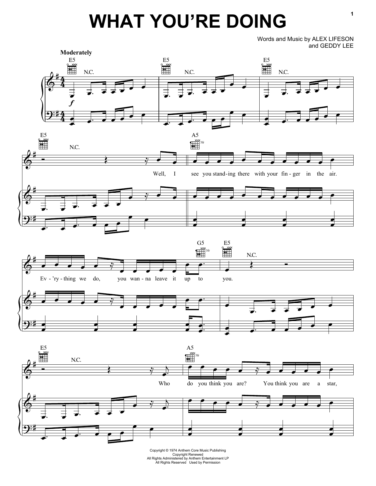 Download Rush What You're Doing Sheet Music and learn how to play Piano, Vocal & Guitar Chords (Right-Hand Melody) PDF digital score in minutes