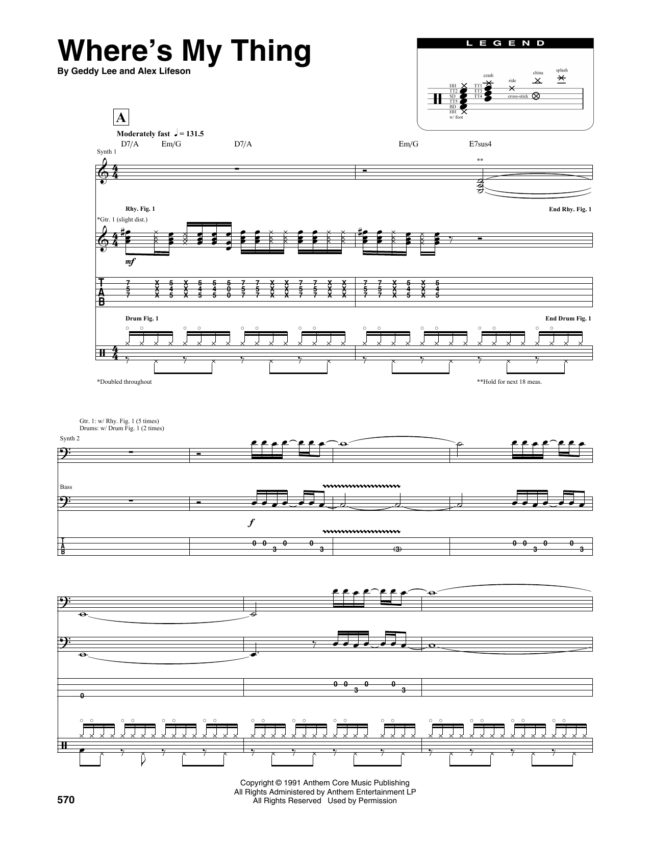 Download Rush Where's My Thing Sheet Music and learn how to play Transcribed Score PDF digital score in minutes