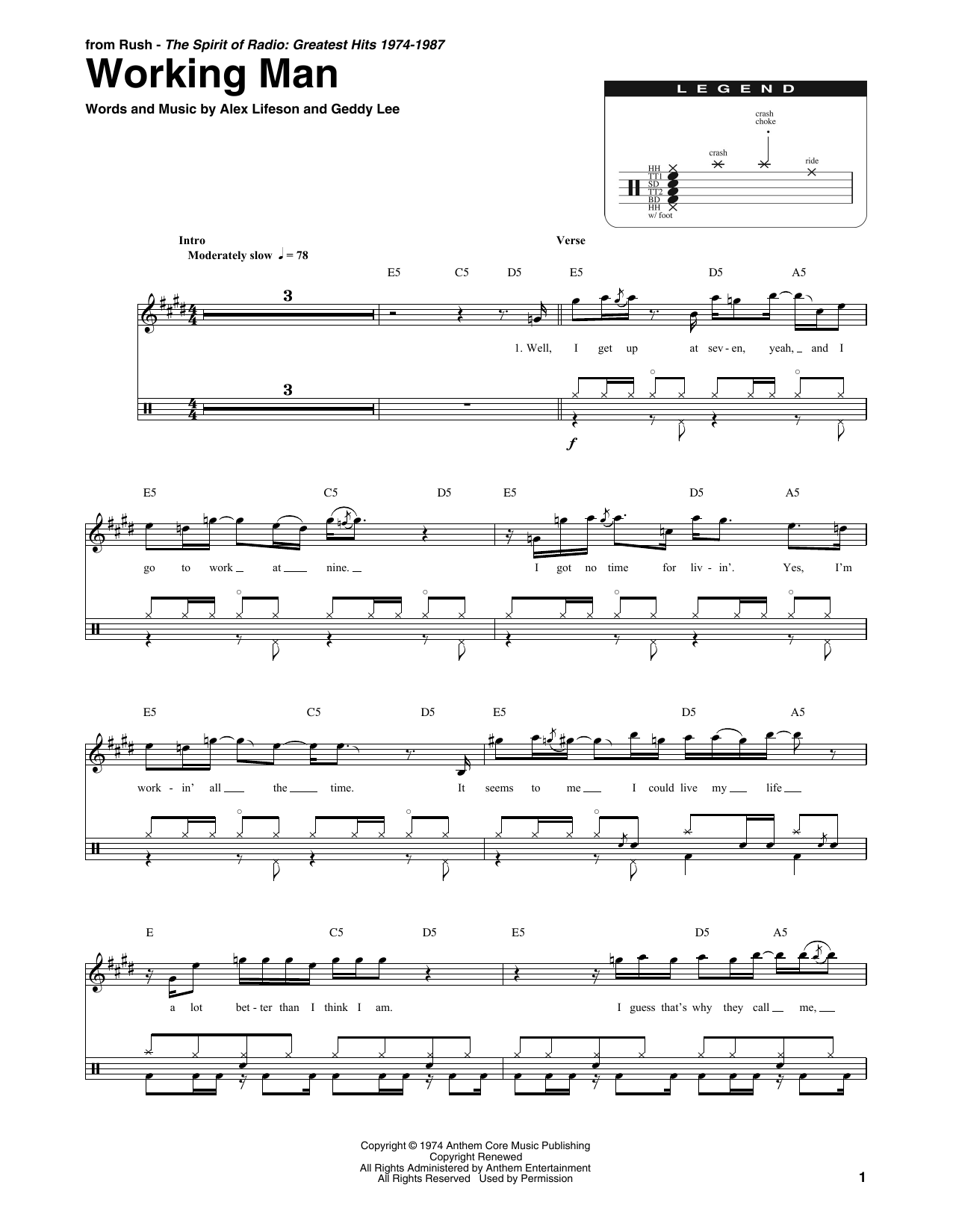 Download Rush Working Man Sheet Music and learn how to play Bass Guitar Tab PDF digital score in minutes