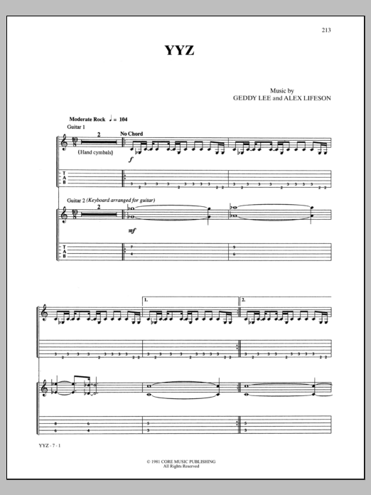 Download Rush YYZ Sheet Music and learn how to play Bass Guitar Tab PDF digital score in minutes