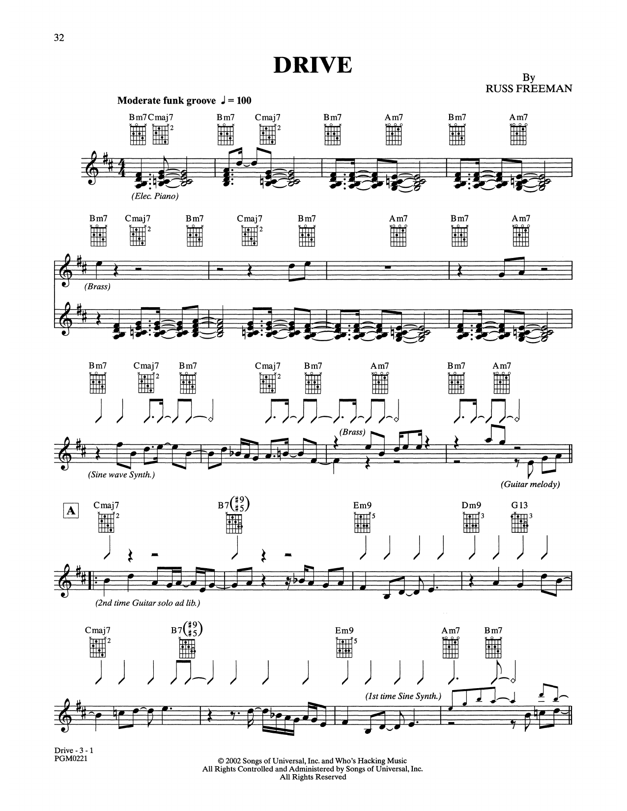 Download Russ Freeman Drive Sheet Music and learn how to play Solo Guitar PDF digital score in minutes