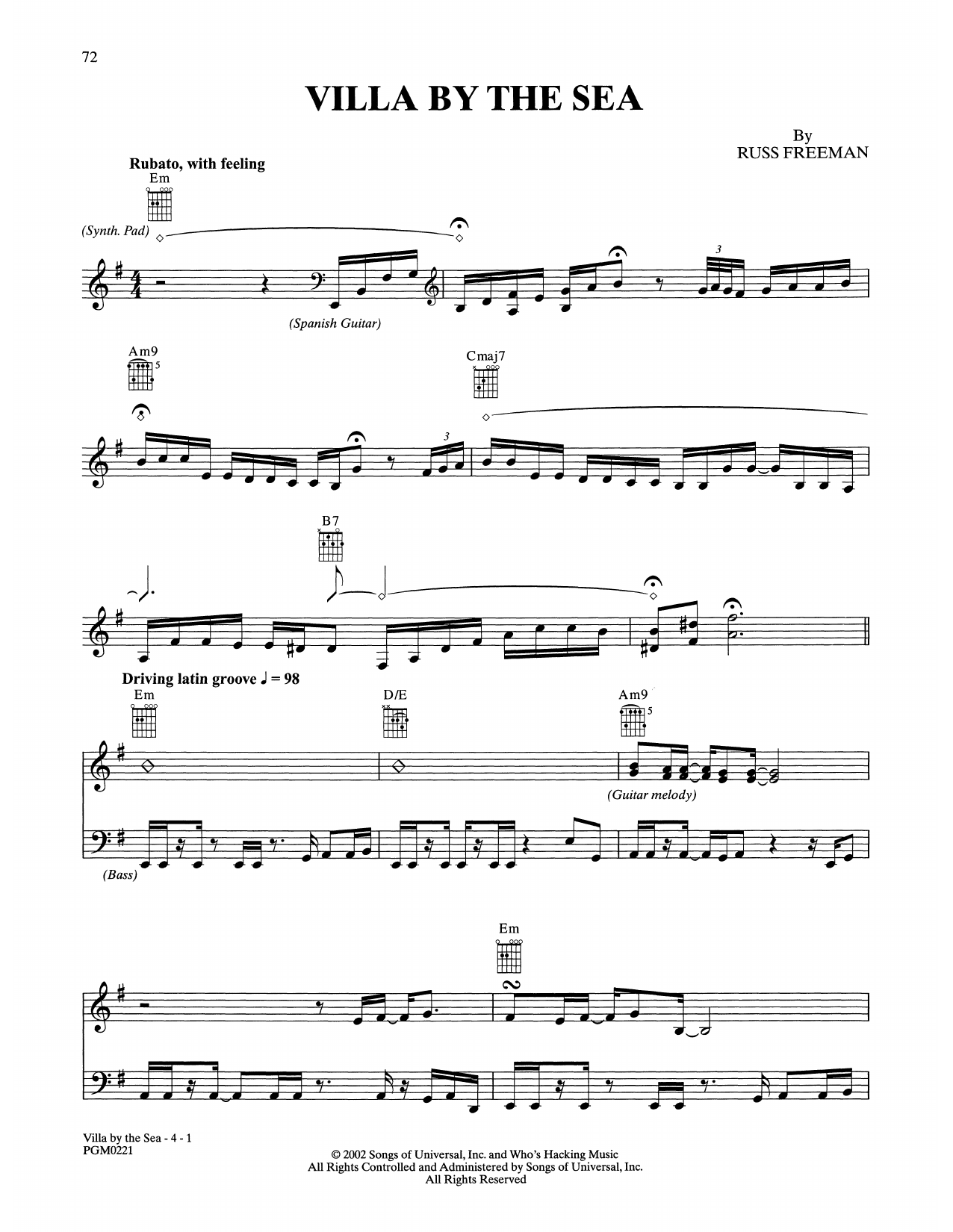 Download Russ Freeman Villa By The Sea Sheet Music and learn how to play Solo Guitar PDF digital score in minutes