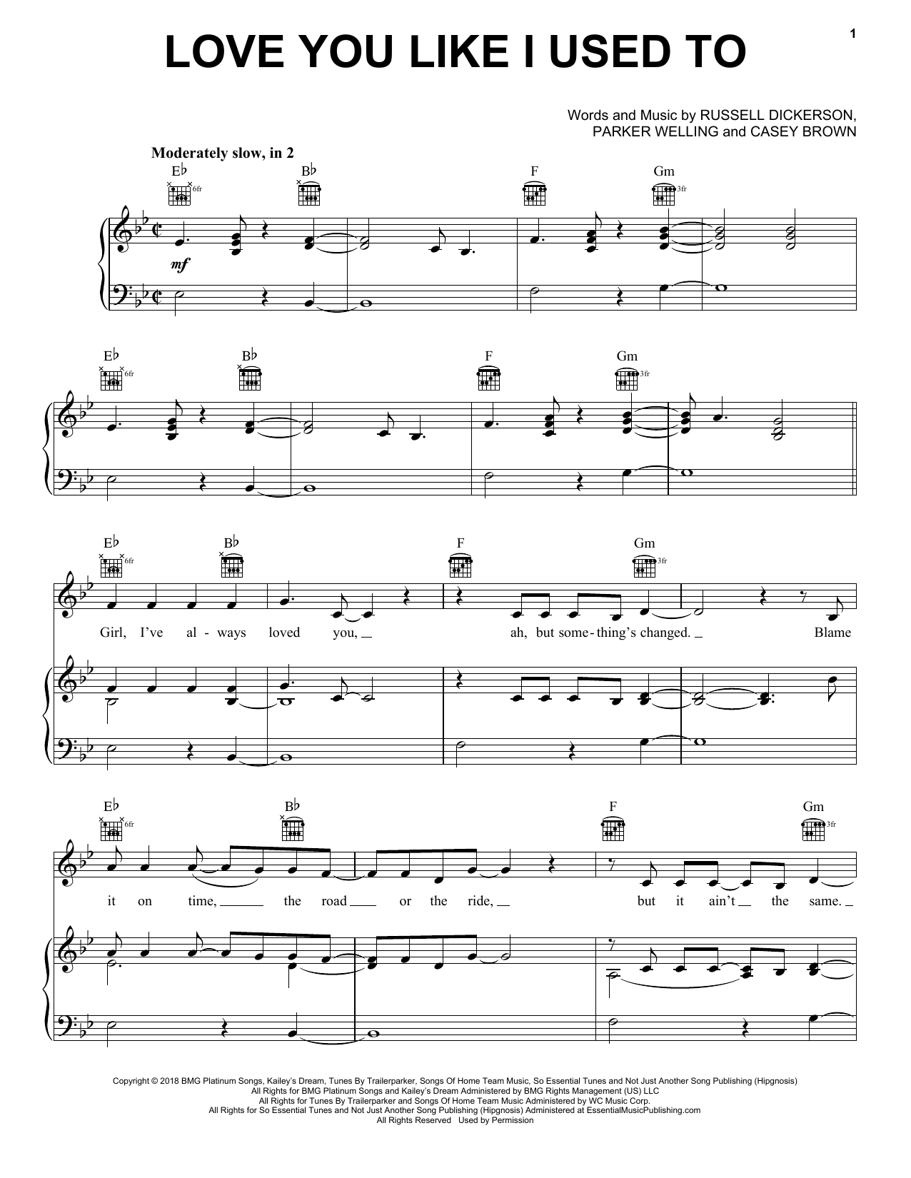 Download Russell Dickerson Love You Like I Used To Sheet Music and learn how to play Piano, Vocal & Guitar Chords (Right-Hand Melody) PDF digital score in minutes