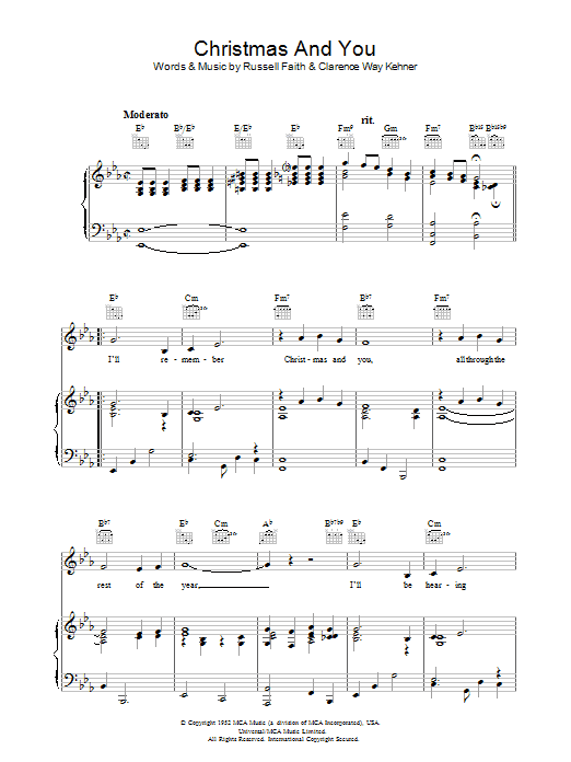 Download Russell Faith Christmas And You Sheet Music and learn how to play Piano, Vocal & Guitar (Right-Hand Melody) PDF digital score in minutes