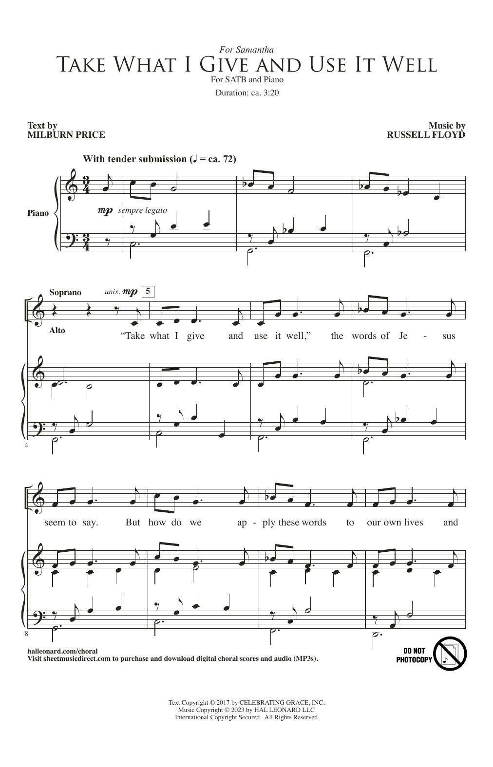 Download Russell Floyd Take What I Give And Use It Well Sheet Music and learn how to play SATB Choir PDF digital score in minutes