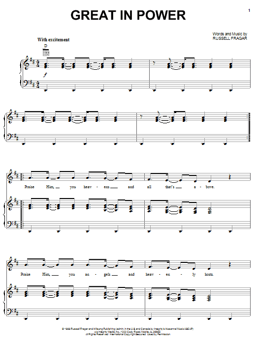 Download Russell Fragar Great In Power Sheet Music and learn how to play Piano, Vocal & Guitar (Right-Hand Melody) PDF digital score in minutes