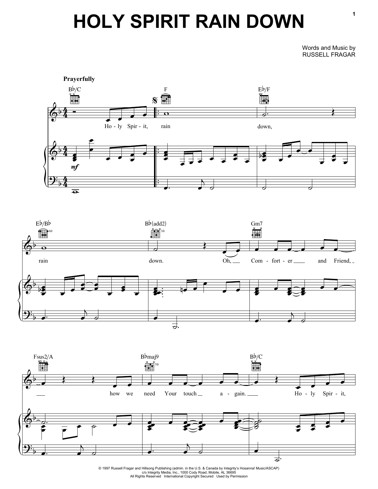 Download Russell Fragar Holy Spirit Rain Down Sheet Music and learn how to play Piano, Vocal & Guitar (Right-Hand Melody) PDF digital score in minutes