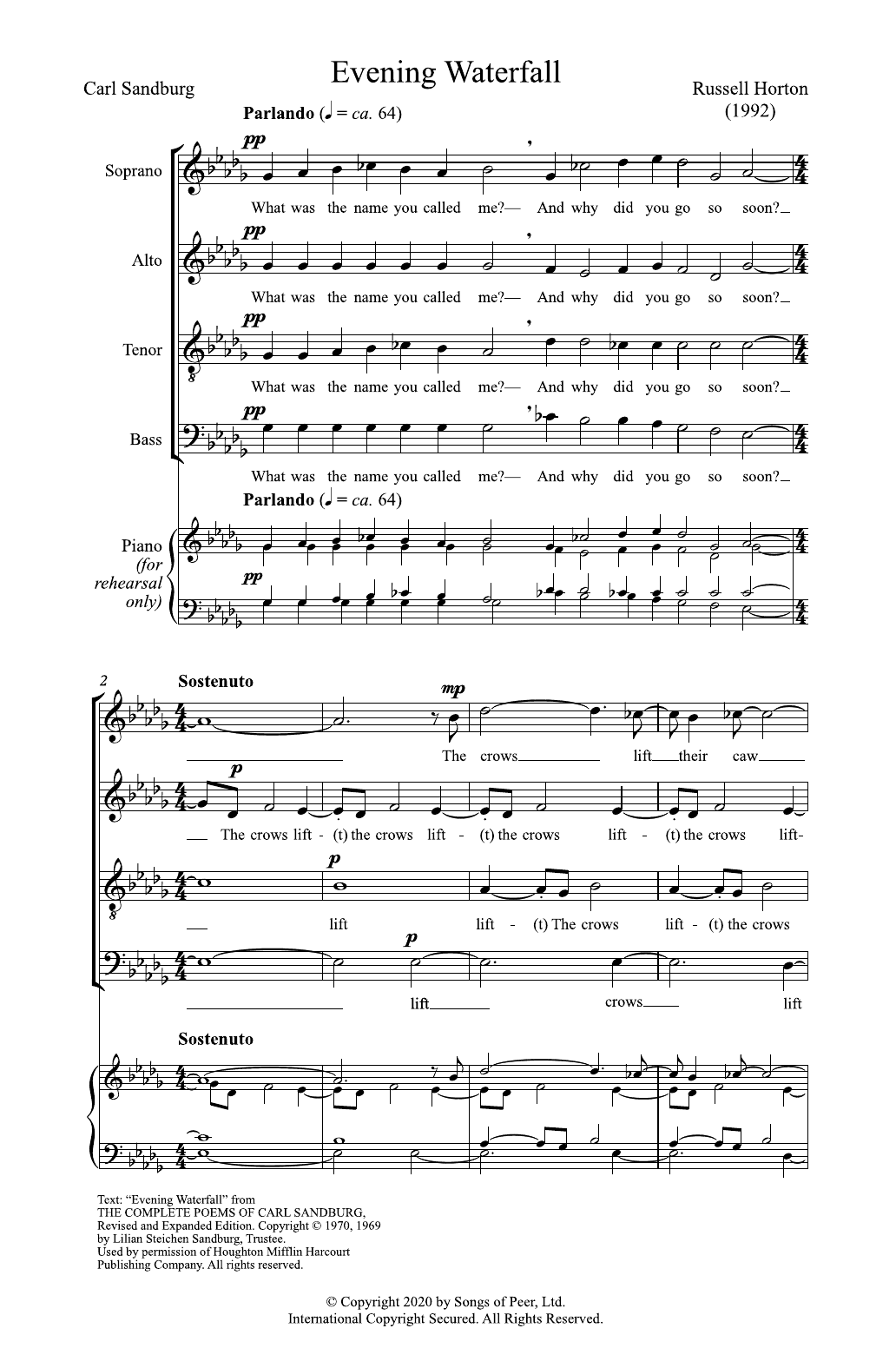Download Russell Horton Evening Waterfall Sheet Music and learn how to play SATB Choir PDF digital score in minutes