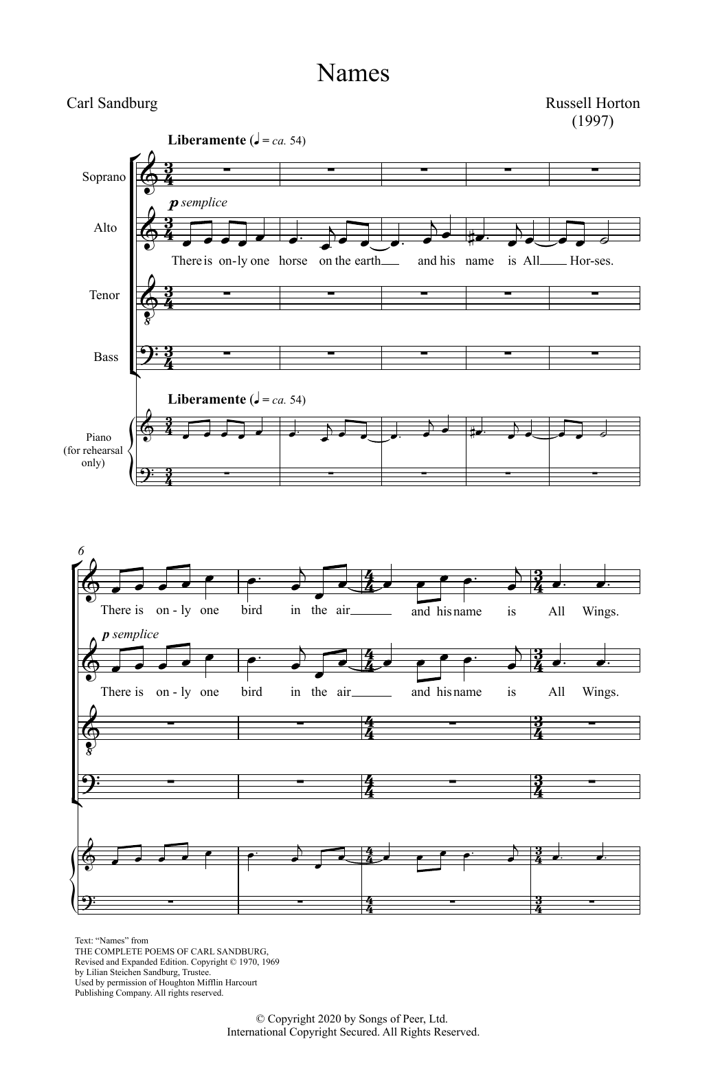 Download Russell Horton Names Sheet Music and learn how to play SATB Choir PDF digital score in minutes